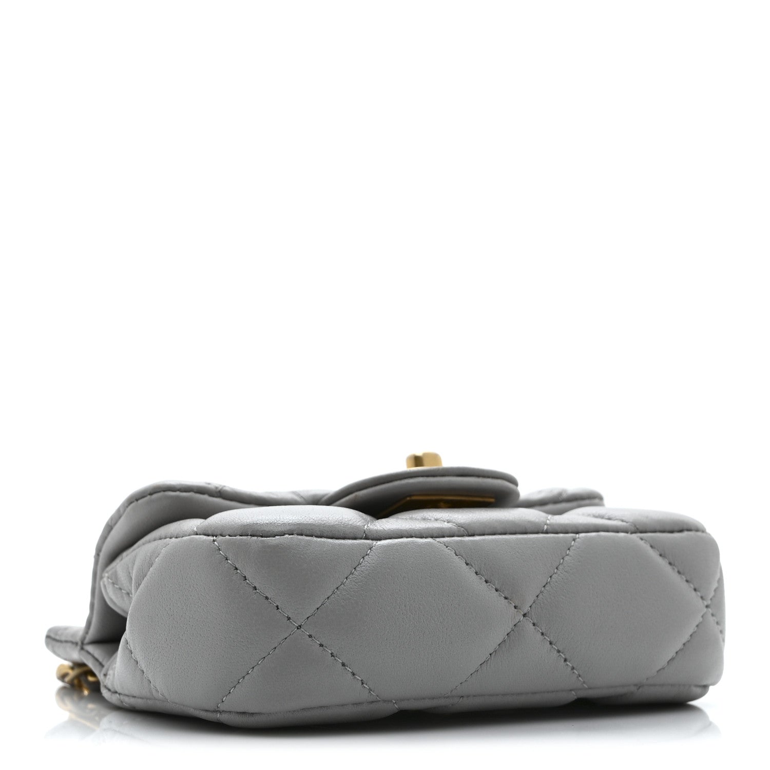 Calfskin Quilted Lady Handle Flap  Holder With Chain Grey