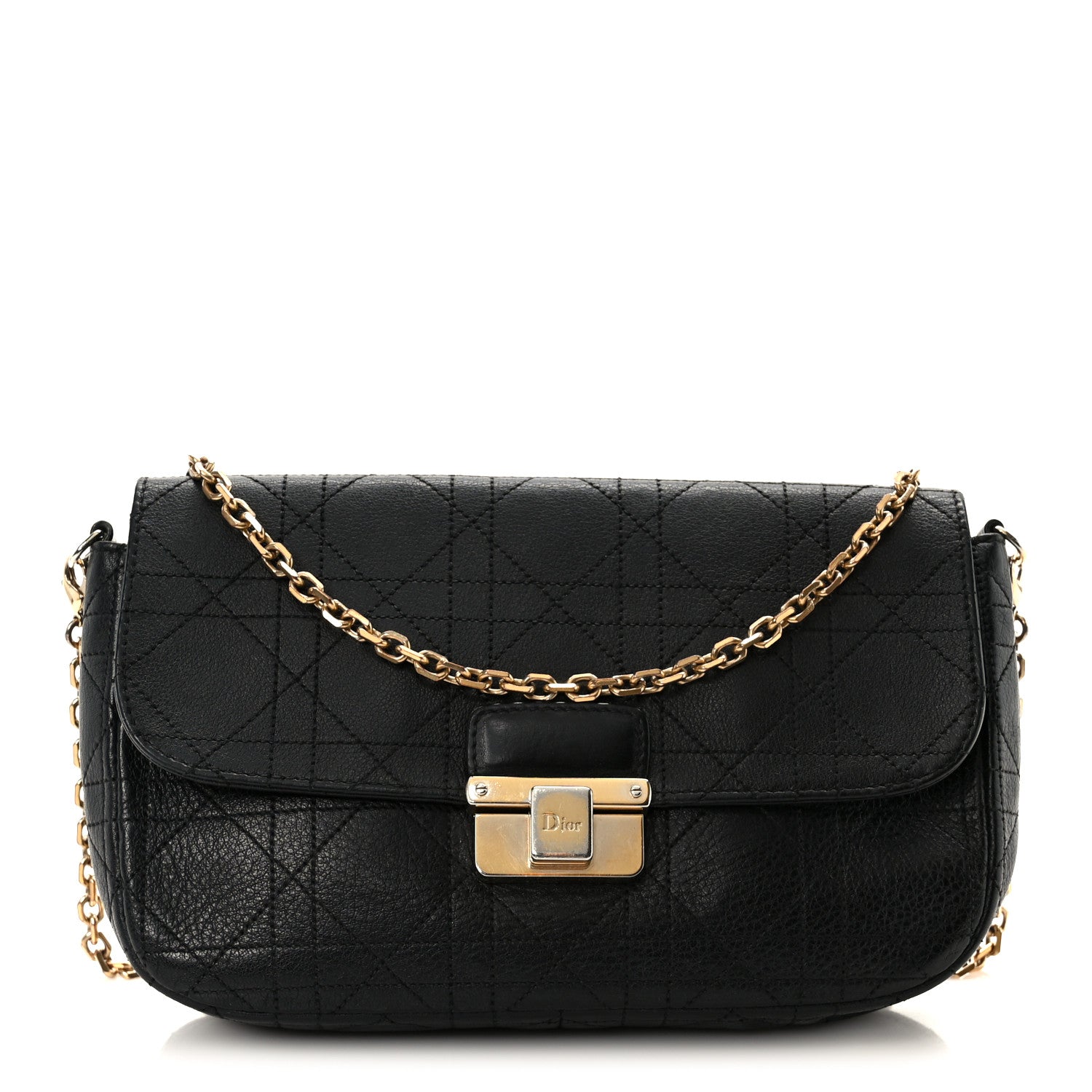 Grained Calfskin Cannage Diorling Wallet On Chain Black