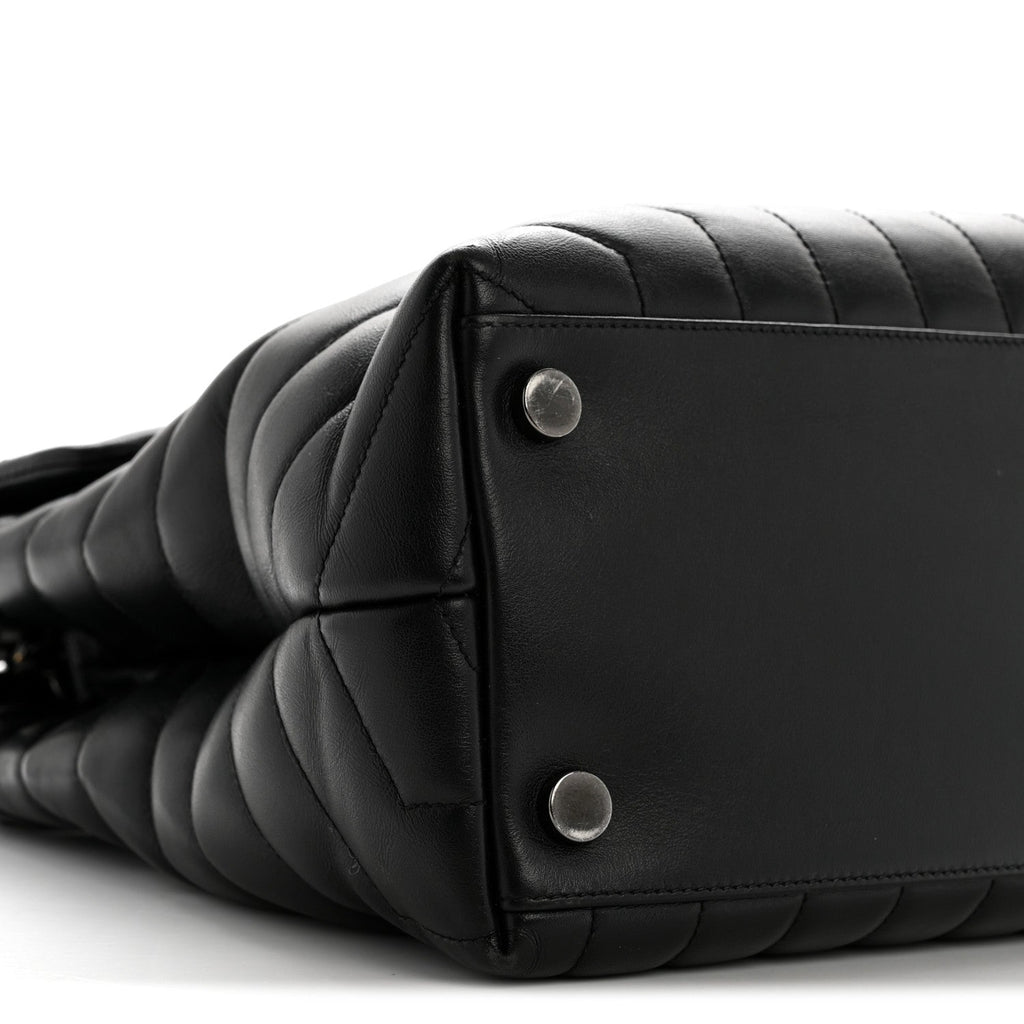 Calfskin Y Quilted Monogram Large Loulou Chain Satchel Black