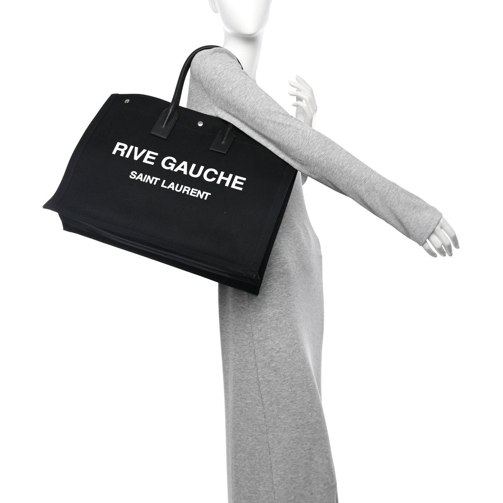 Linen Calfskin Rive Gauche Tote Black