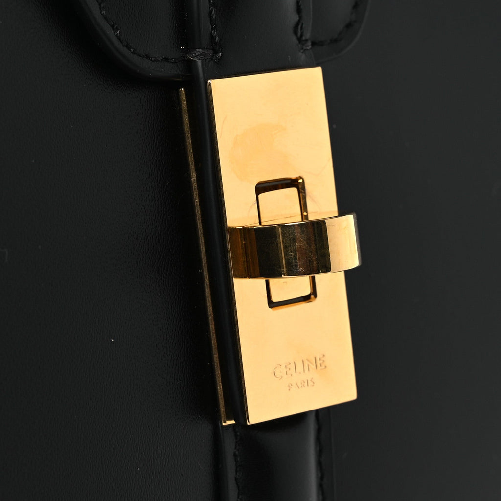 Satinated Calfskin Small 16 Top Handle Bag Black