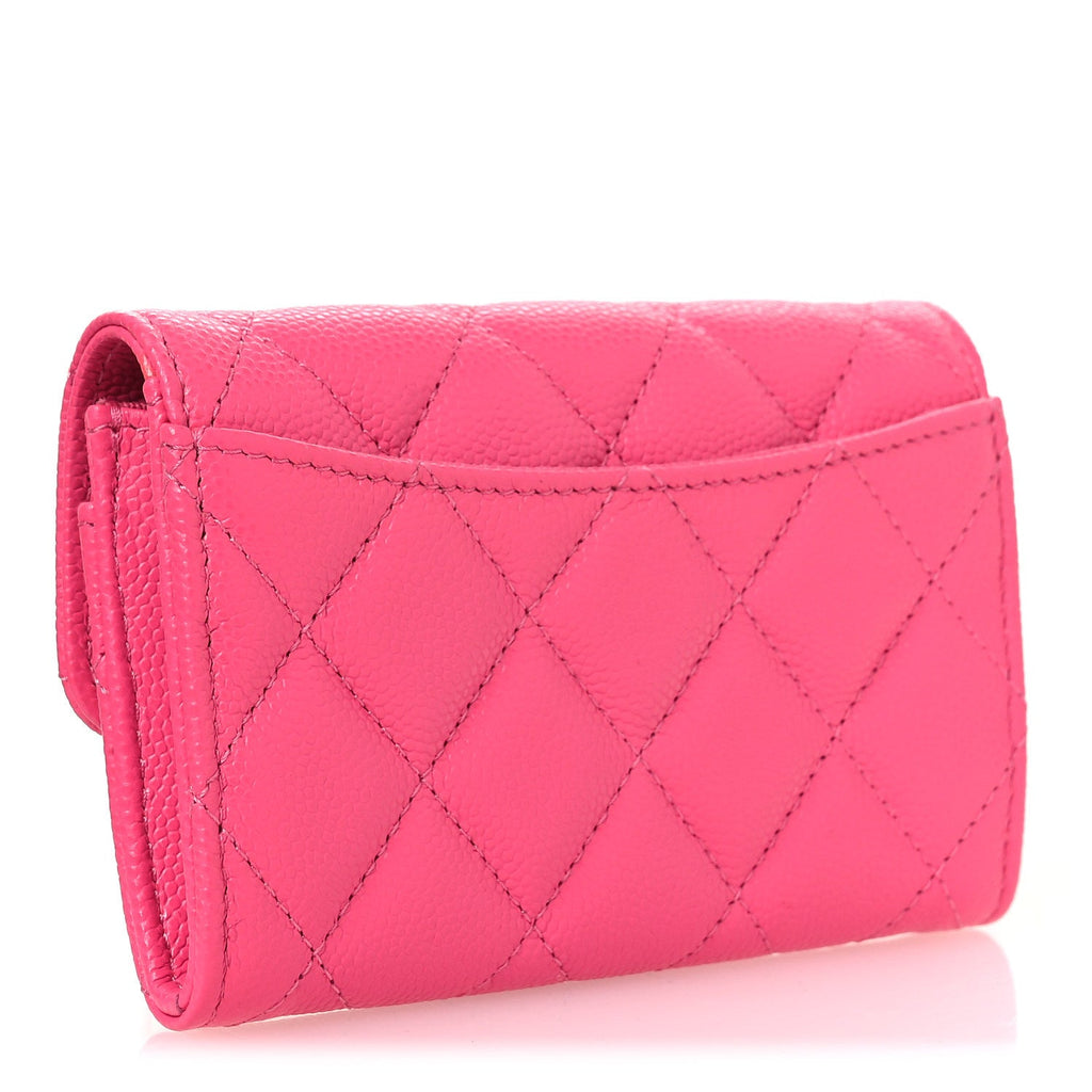 Caviar Quilted Flap  Holder Wallet Pink