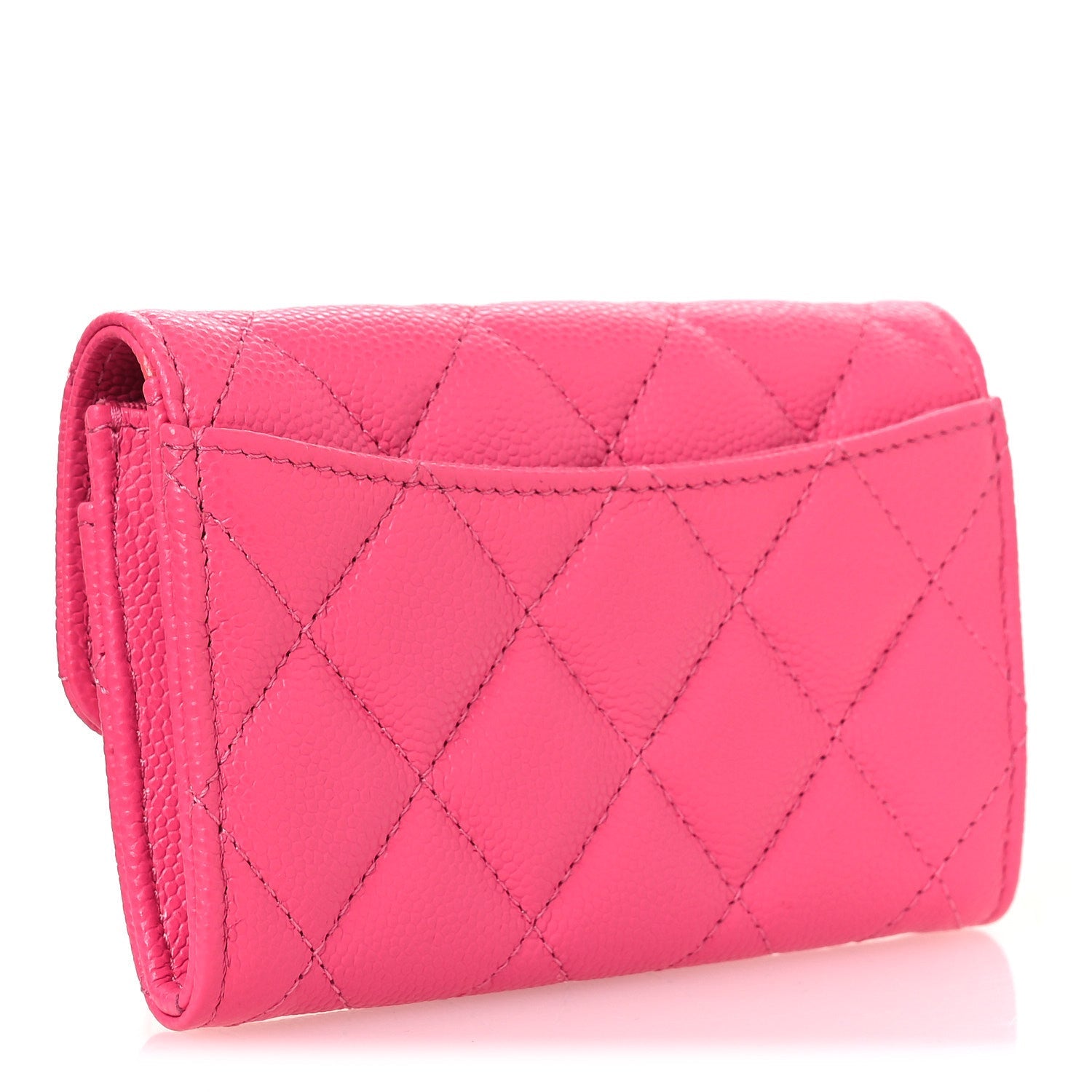 Caviar Quilted Flap  Holder Wallet Pink