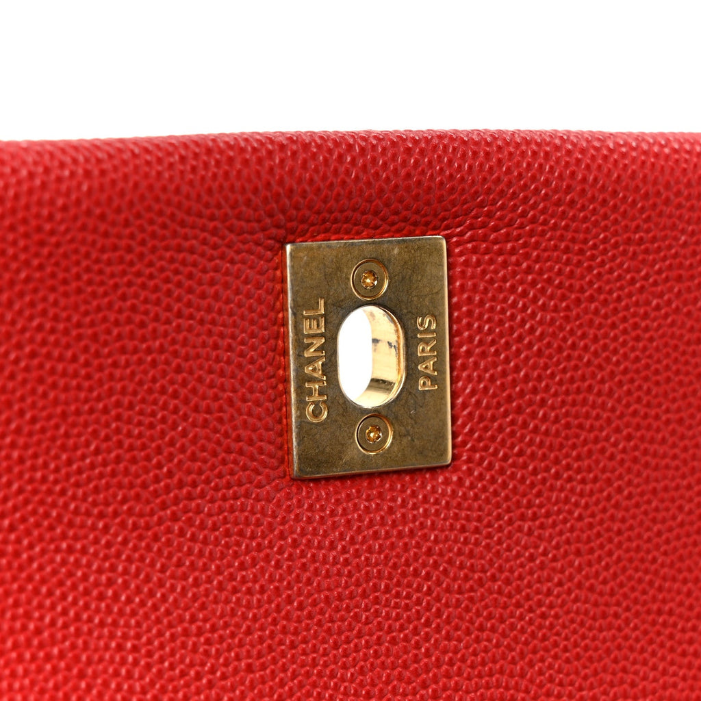 Caviar Lizard Embossed Quilted Mini Coco Handle Flap Red