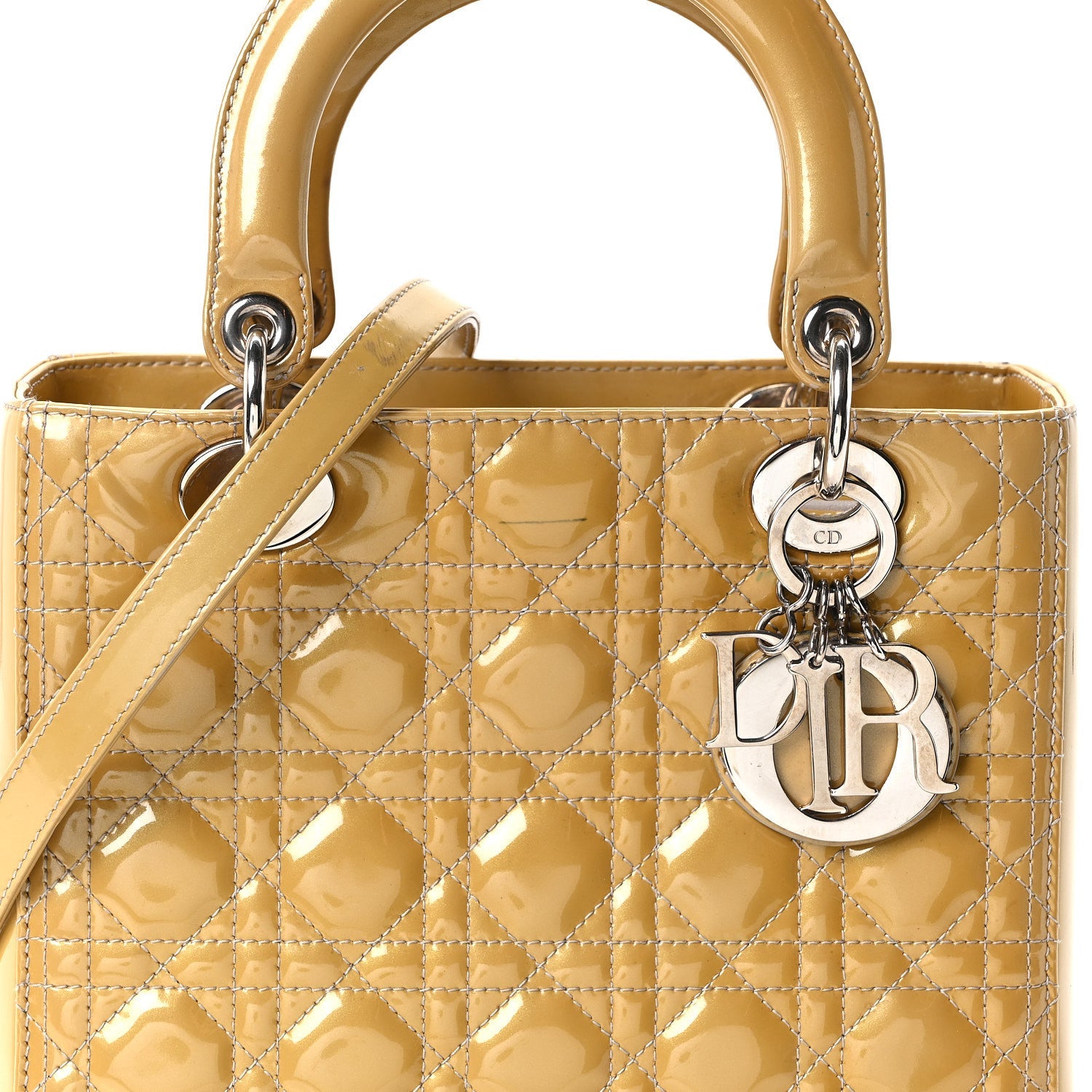 Patent Cannage Medium Lady Dior Beige