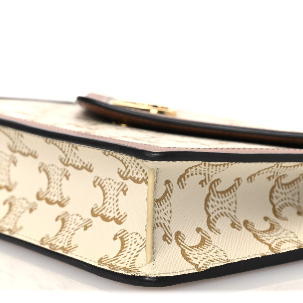 Triomphe Canvas Calfskin Maillon Wallet on Chain White