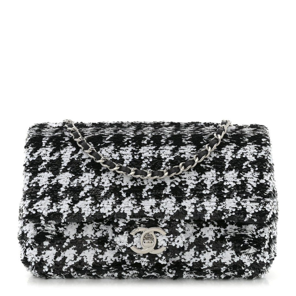 Sequin Houndstooth Small Flap Black White
