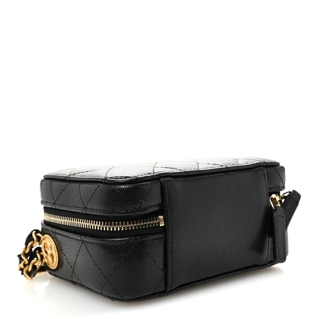 Caviar Quilted Twist Your Buttons Clutch With Chain Black
