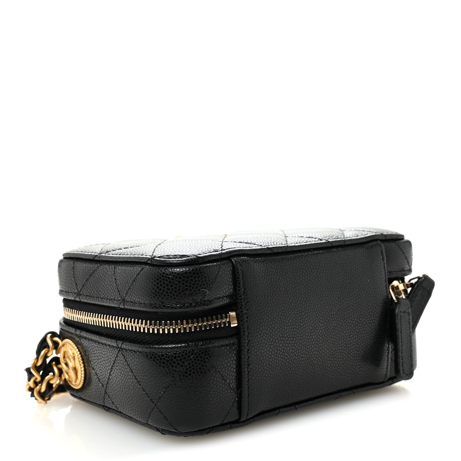Caviar Quilted Twist Your Buttons Clutch With Chain Black
