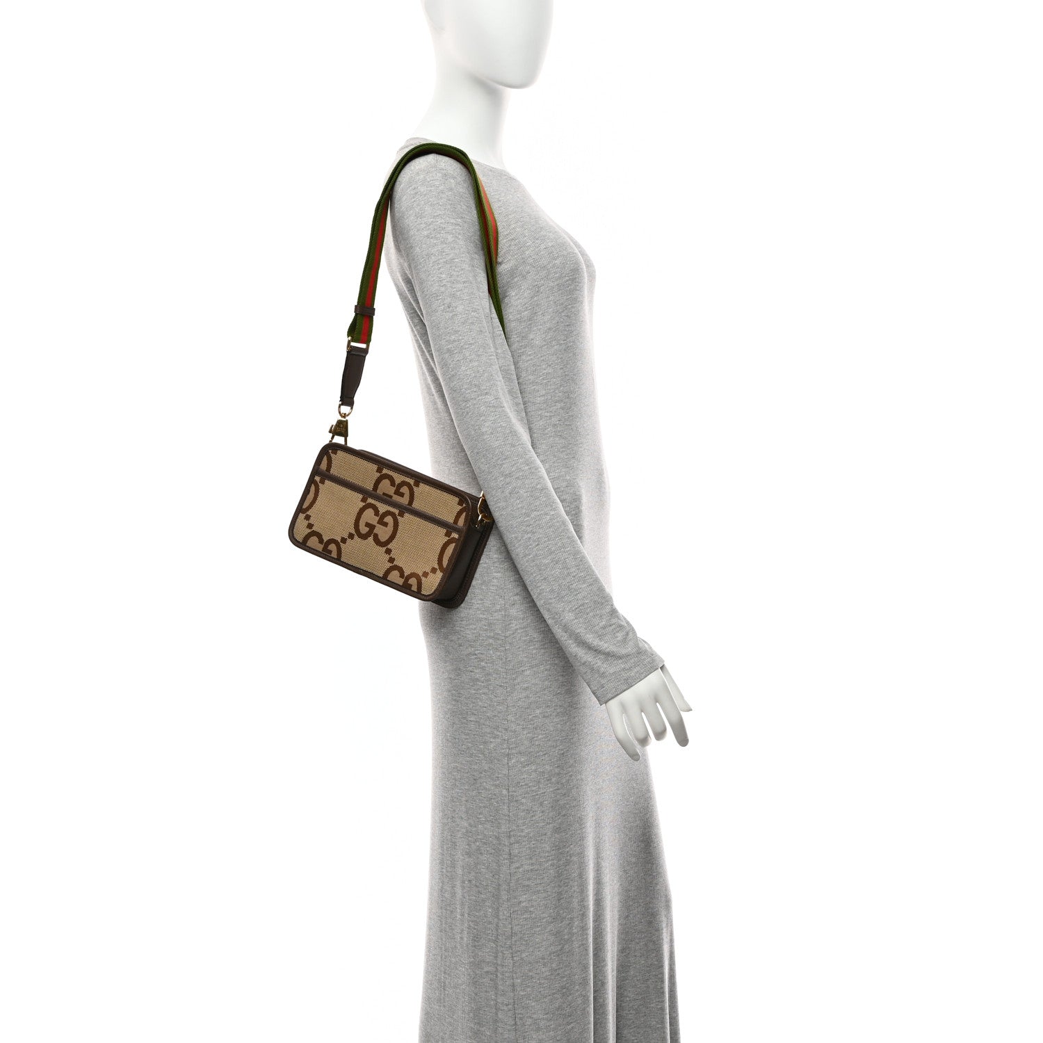 Monogram Jumbo GG Textured Dollar Calfskin Web Mini Crossbody Bag Camel Ebony New Acero