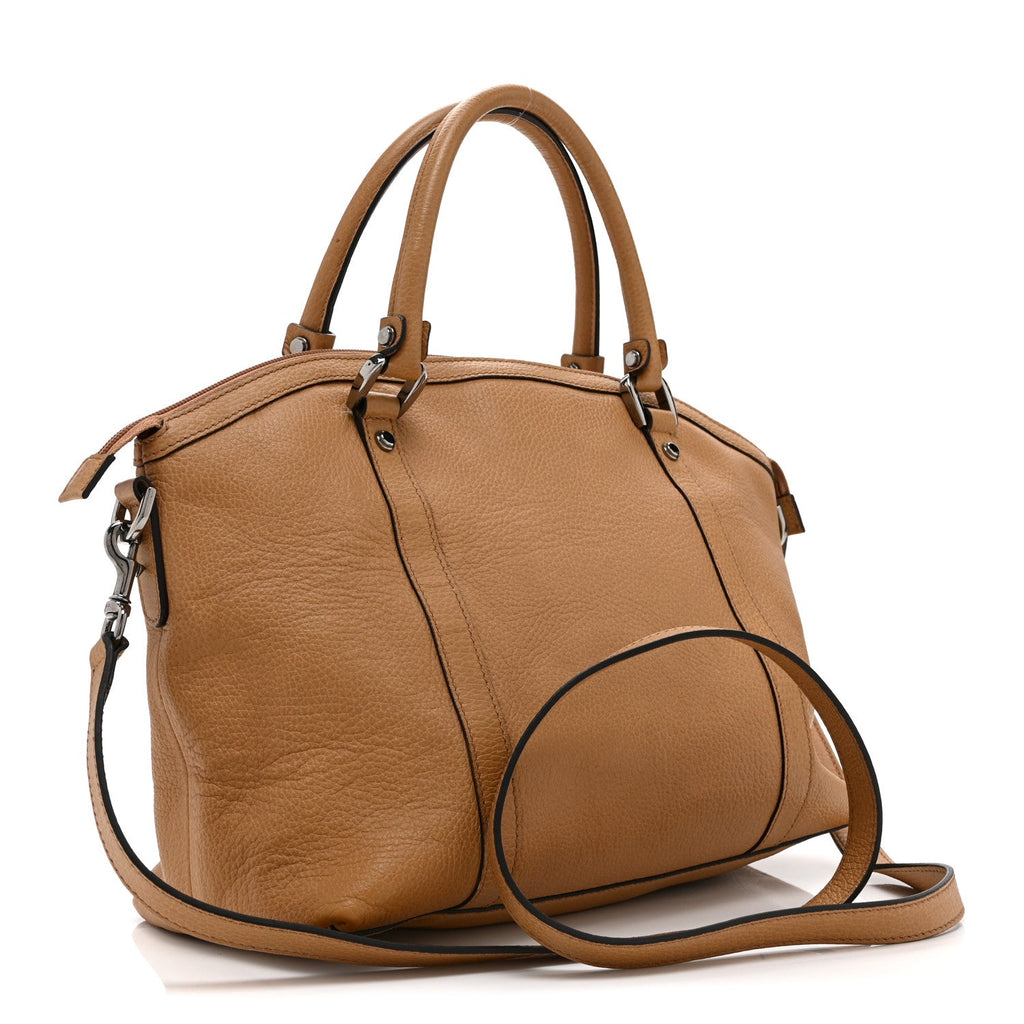 Pebbled Calfskin Medium GG Convertible Dome Satchel Beige