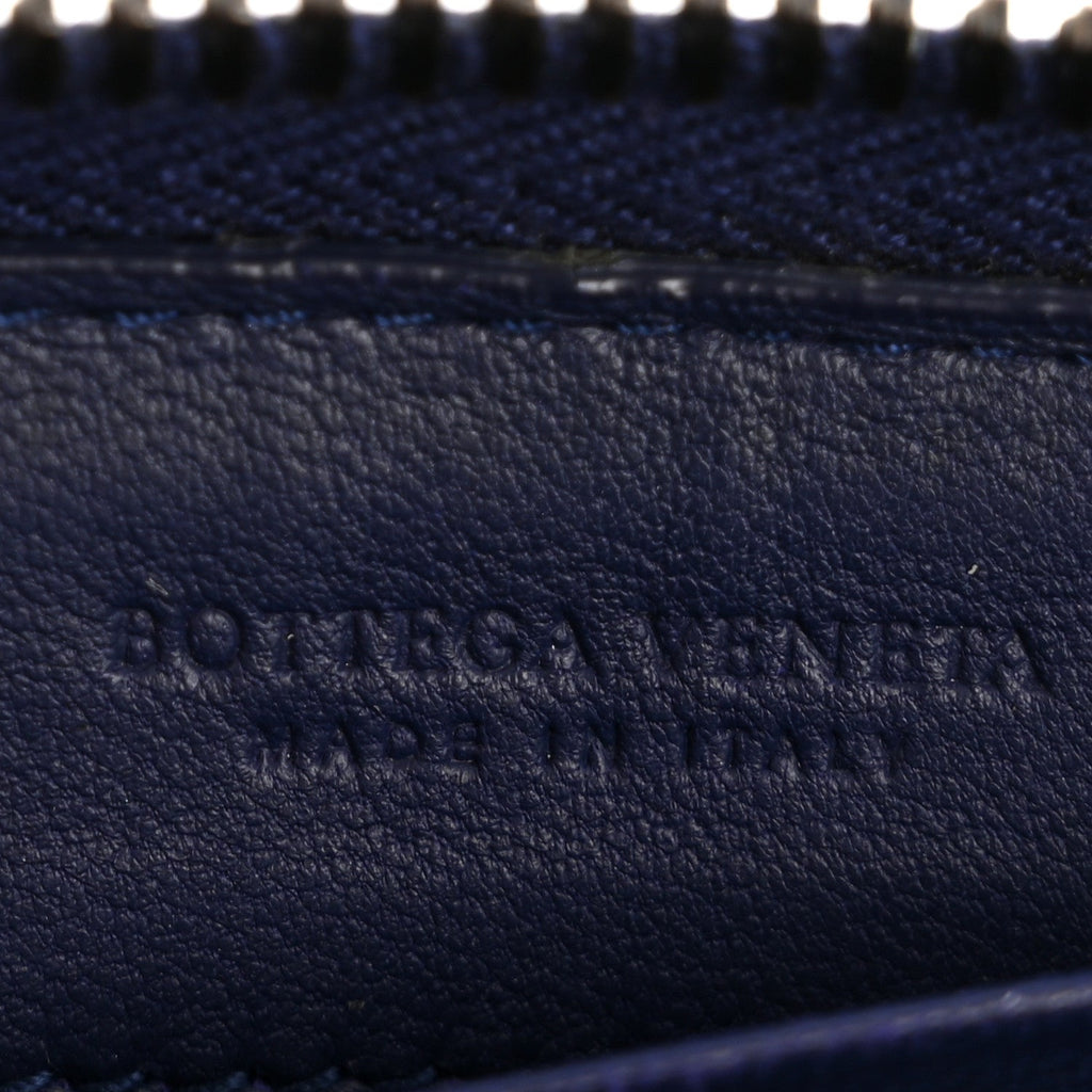 Nappa Intrecciato Zip Around Compact Wallet Blue