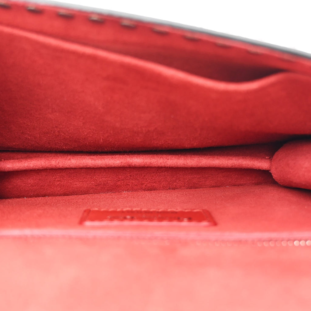 Calfskin Cannage Embossed Studded Small Dioraddict Flap Bag Red
