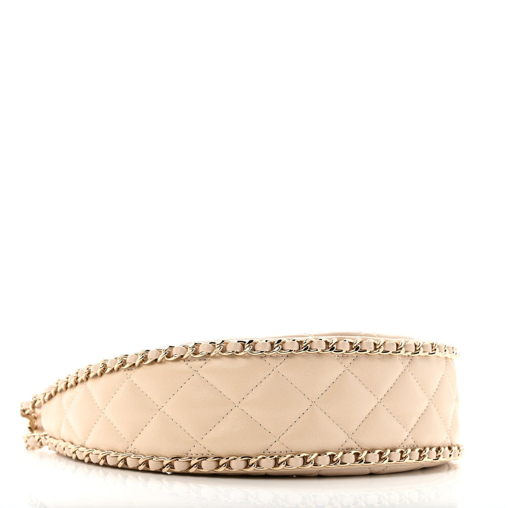 Lambskin Quilted Small Hobo Bag Light Beige