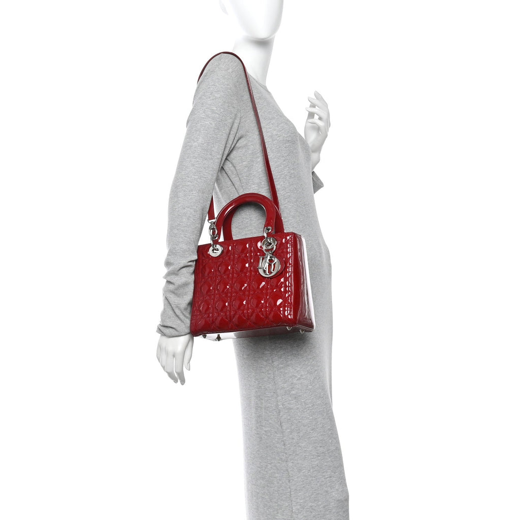 Patent Cannage Medium Lady Dior Red