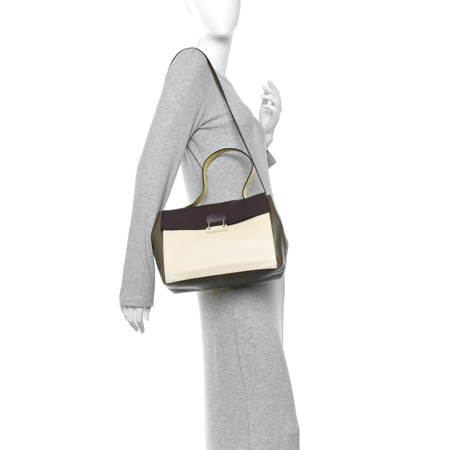 Calfskin Colorblock Mime Single Handle Bag Cream Burgundy Multicolor