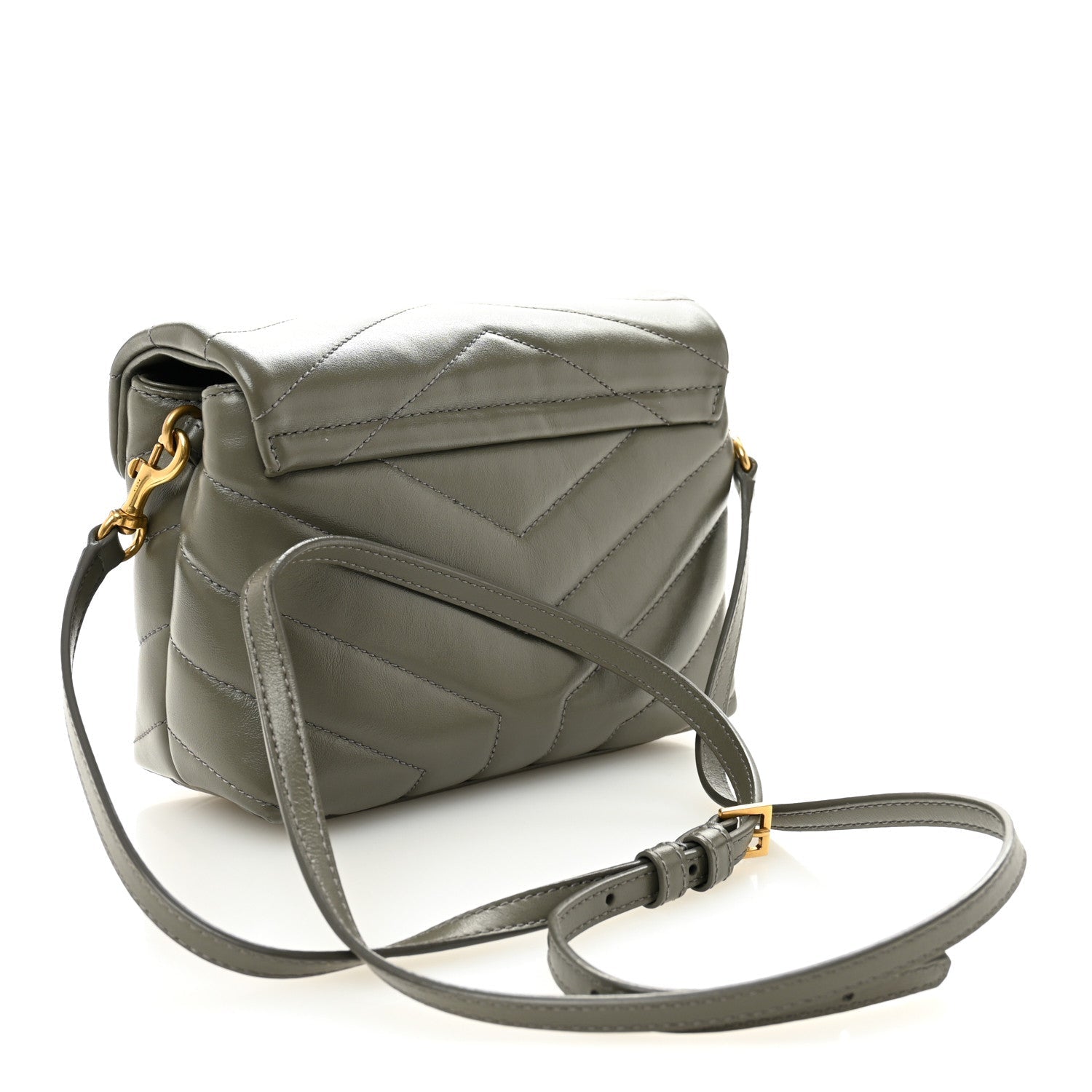 Calfskin Y Quilted Monogram Toy Loulou Crossbody Bag Grey Kaki