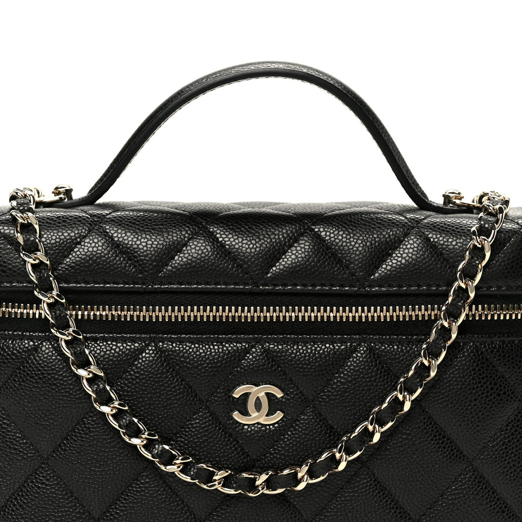 Caviar Quilted Top Handle Slim Vanity With Chain Black