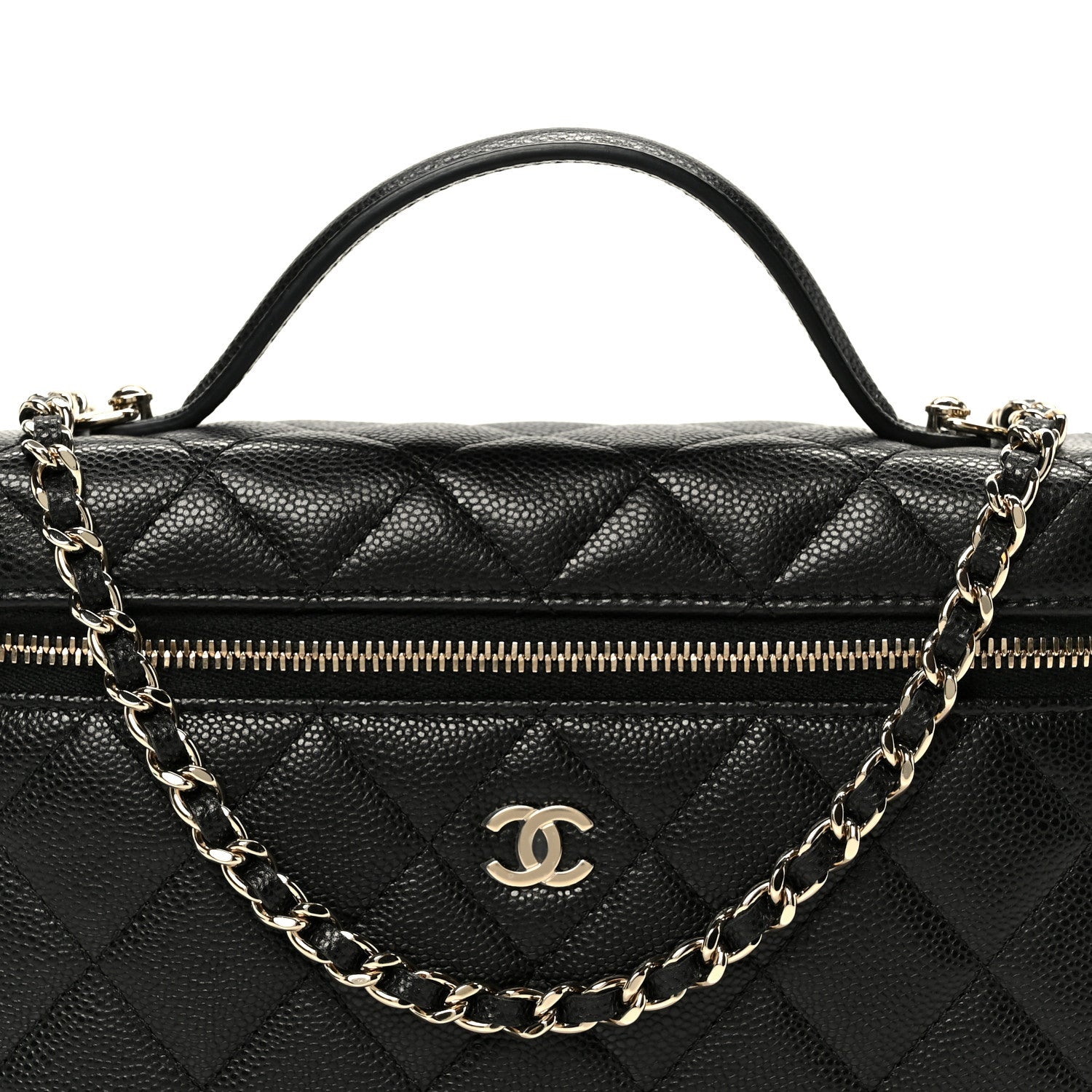Caviar Quilted Top Handle Slim Vanity With Chain Black