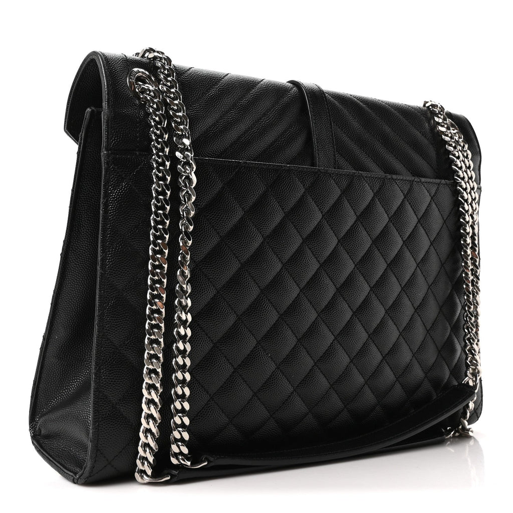Grain De Poudre Textured Mixed Matelasse Large Triquilt Monogram Satchel Black