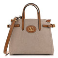 Cotton Canvas Calfskin Vlogo Small Antibes Tote Naturale Tobacco