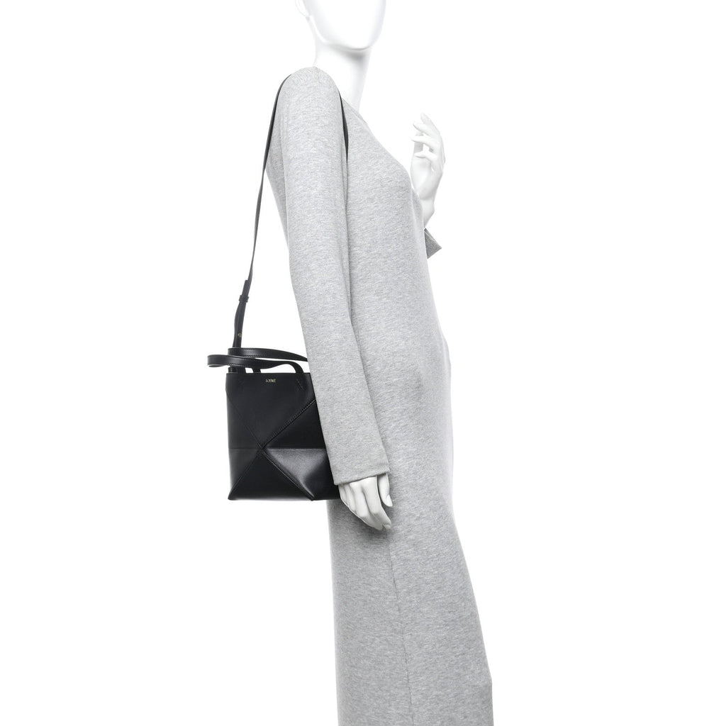 Shiny Calfskin Mini Puzzle Fold Tote Black