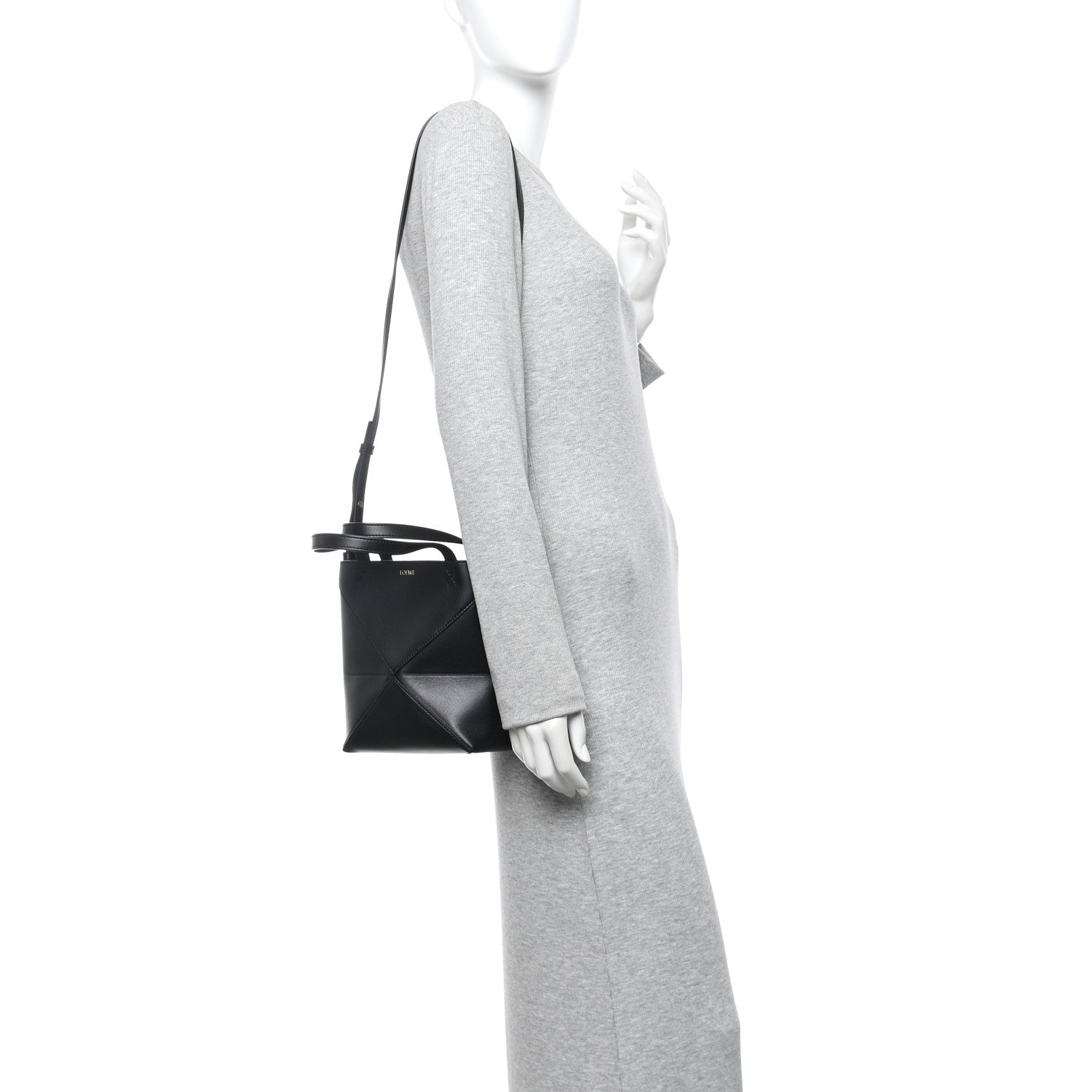 Shiny Calfskin Mini Puzzle Fold Tote Black