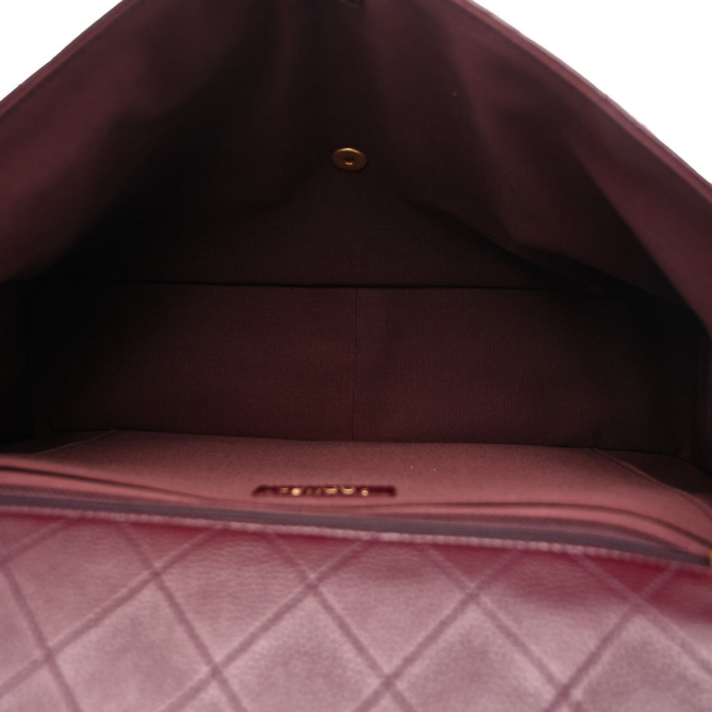 Grained Calfskin Quilted XXL Travel Flap Bag Burgundy