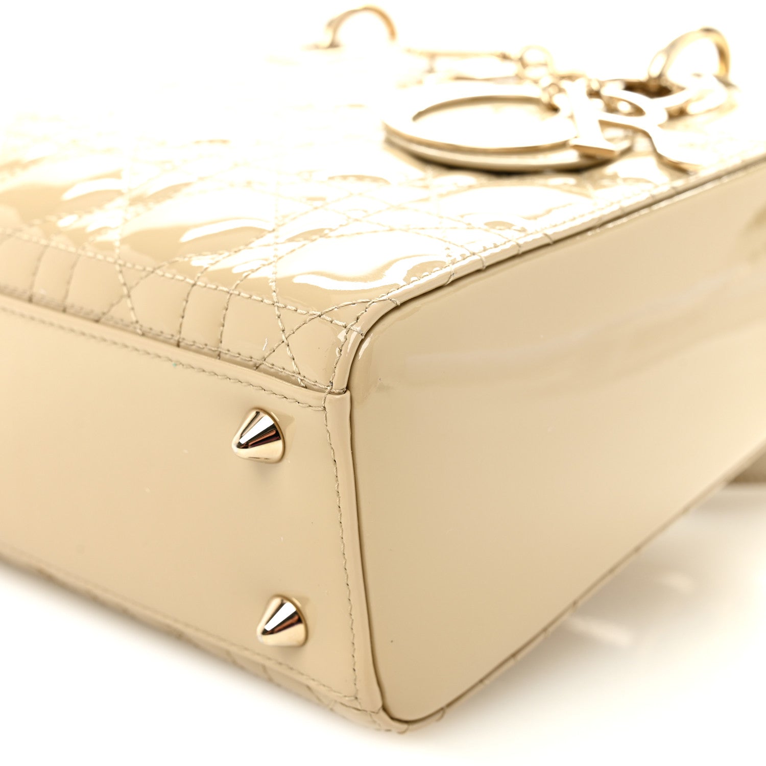 Patent Cannage Small Lady Dior Beige