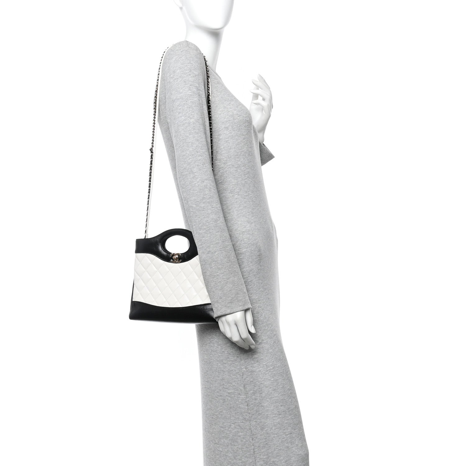 Patent Calfskin Quilted Mini 31 Shopping Bag White Black