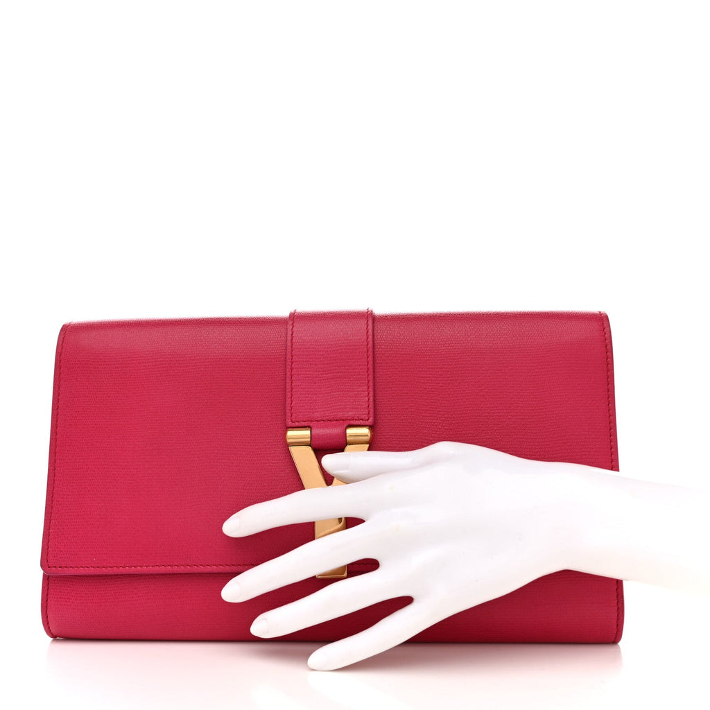 Calfskin Classic Y Ligne Clutch Fuchsia