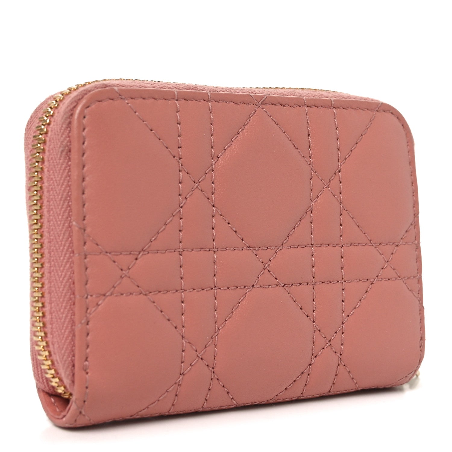 Lambskin Cannage Small Lady Dior Voyageur Coin Purse Rose Des Vents