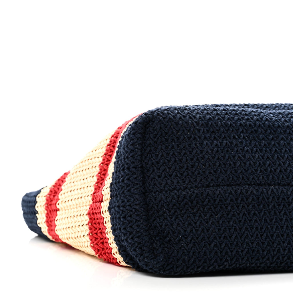 Raffia Crochet Stripe Tote Natural Blue