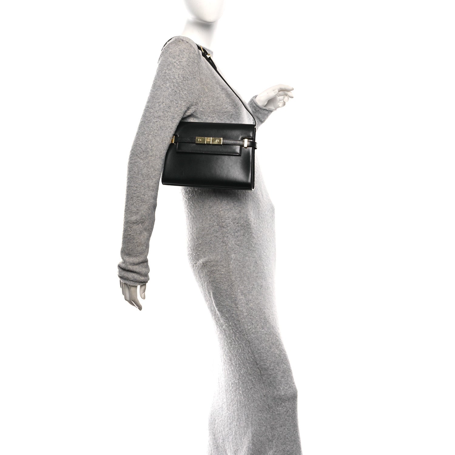 Smooth Calfskin Small Manhattan Shoulder Bag Black