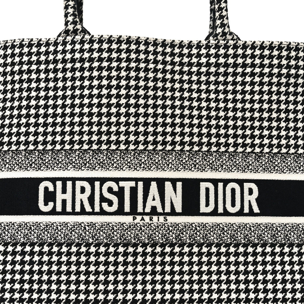 Canvas Houndstooth Embroidered Book Tote Black White
