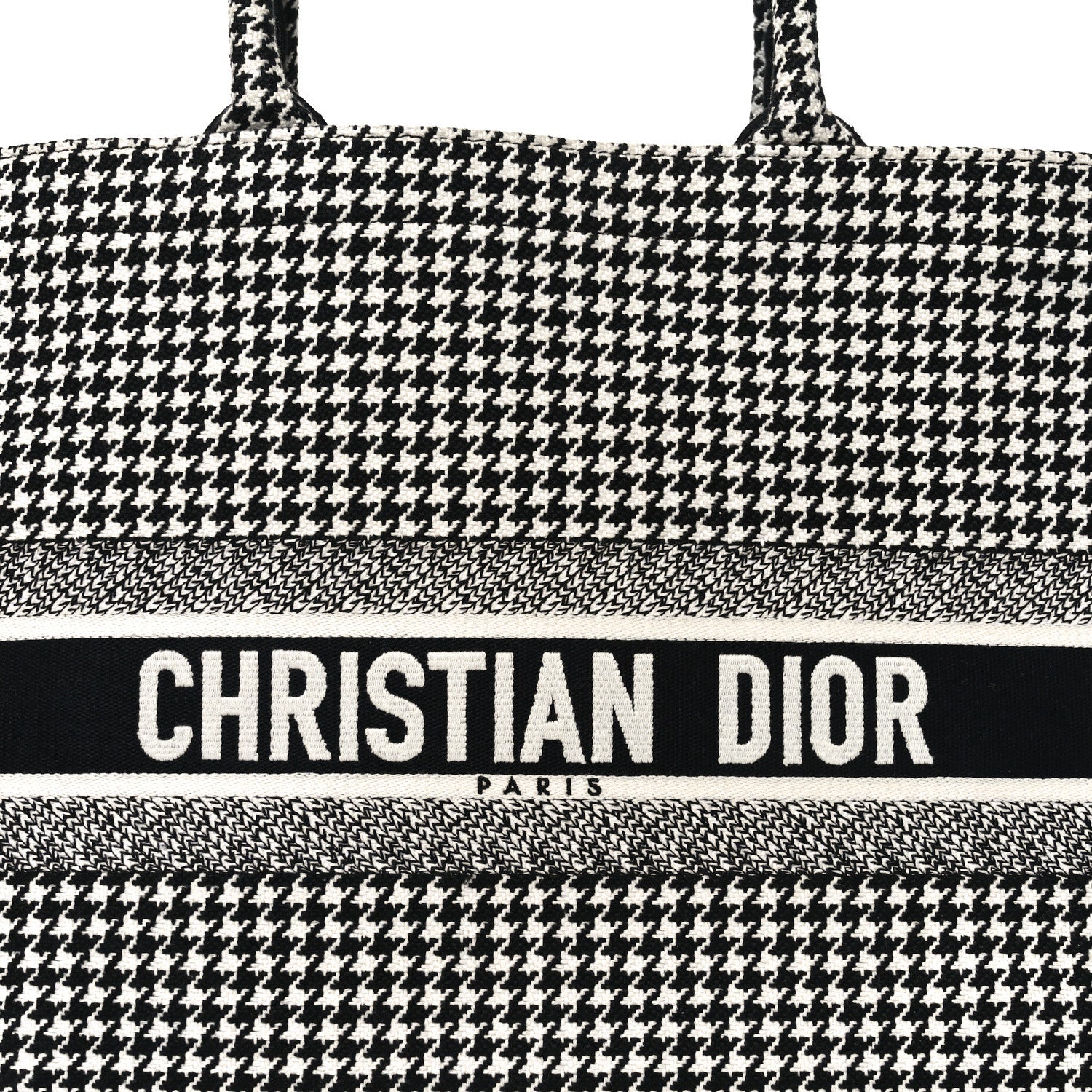 Canvas Houndstooth Embroidered Book Tote Black White