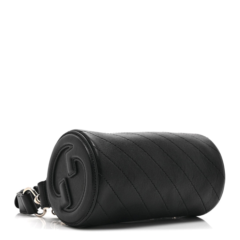Sakai Be Green Calfskin Diagonal Stitched Mini Blondie Barrel Shoulder Bag Black