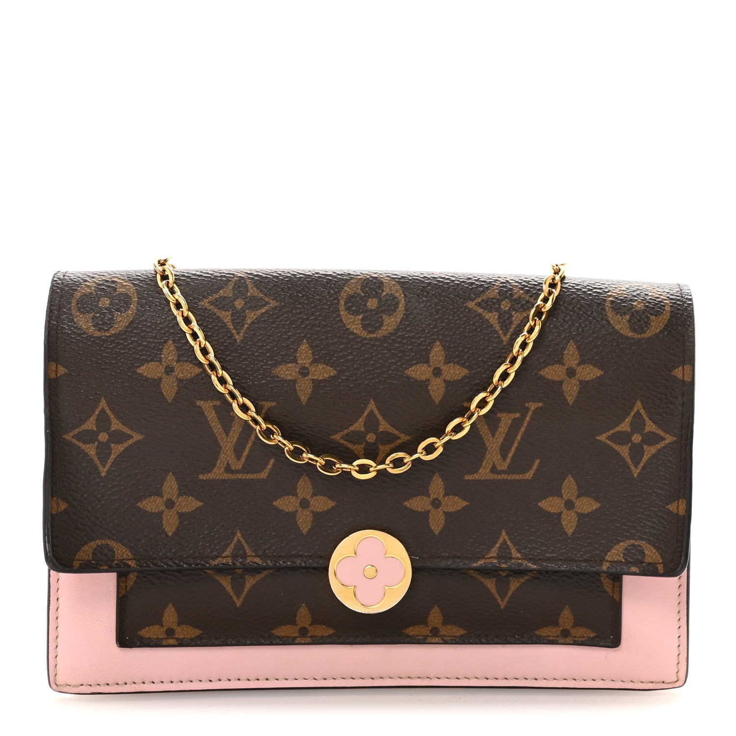 Monogram Flore Chain Wallet Rose Ballerine