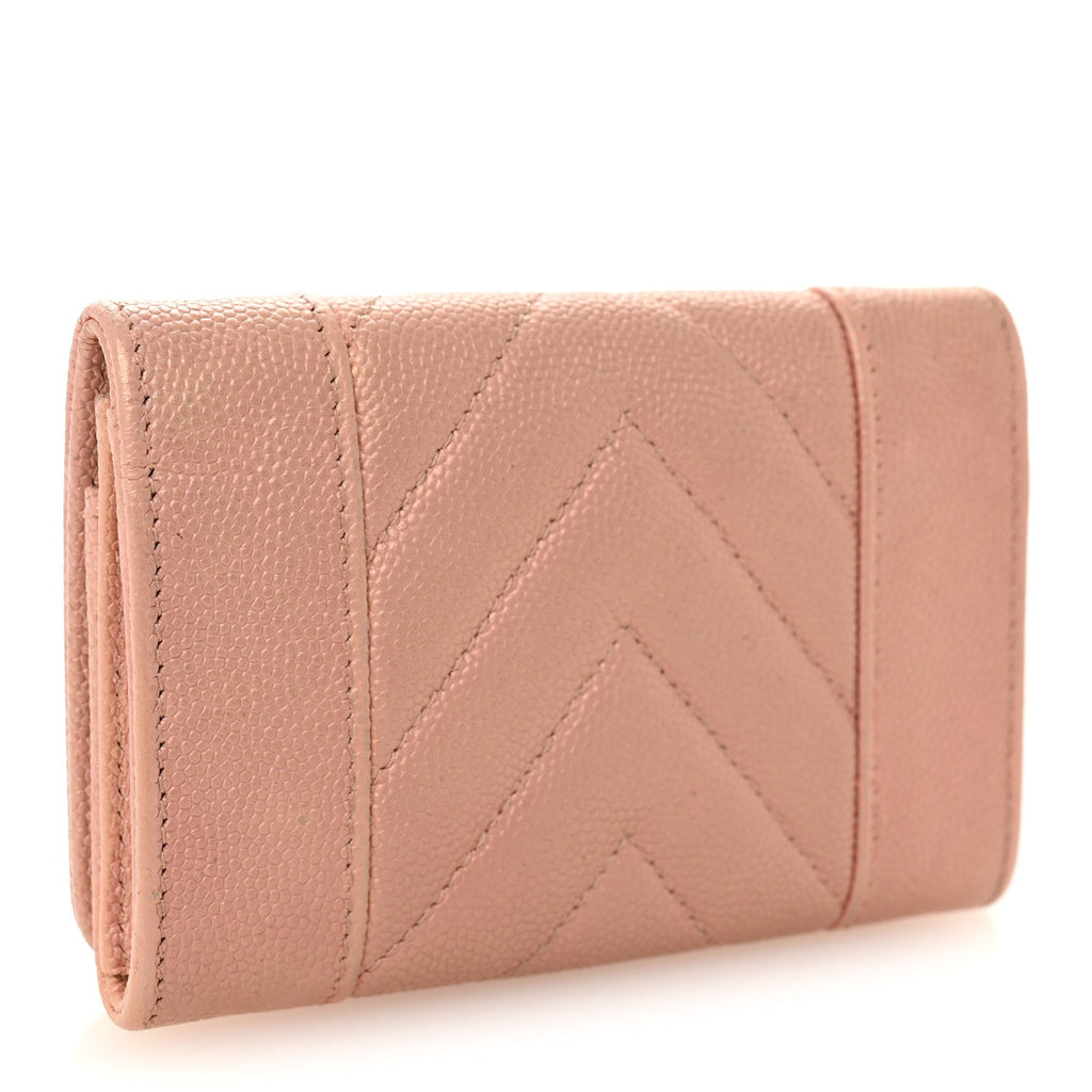 Metallic Caviar Chevron Quilted Vintage Mademoiselle Flap  Holder Pink
