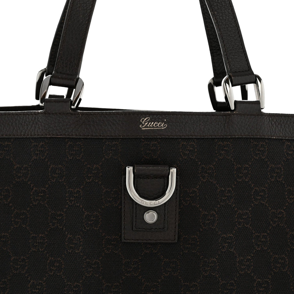 Denim Monogram Large Abbey Tote Dark Brown