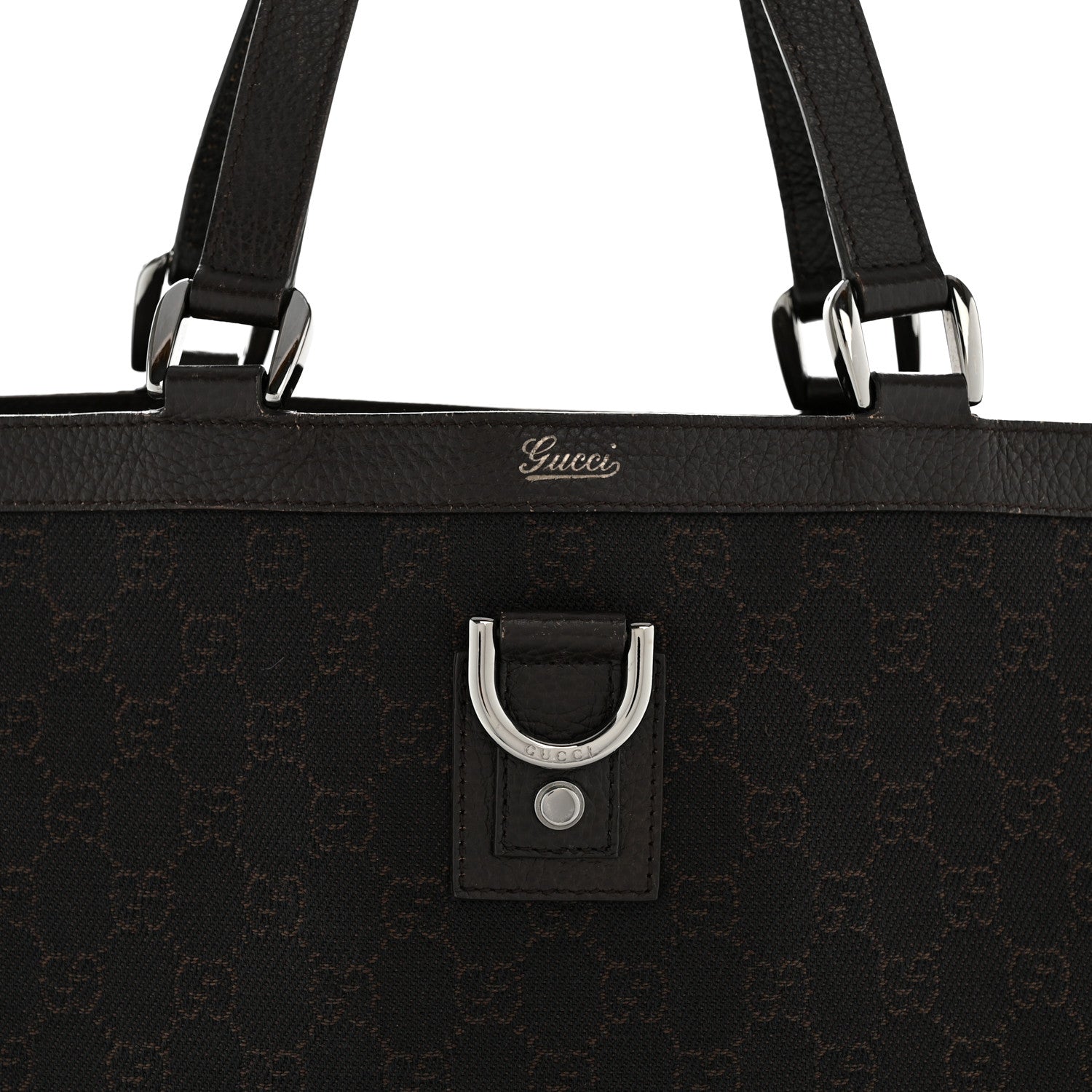 Denim Monogram Large Abbey Tote Dark Brown