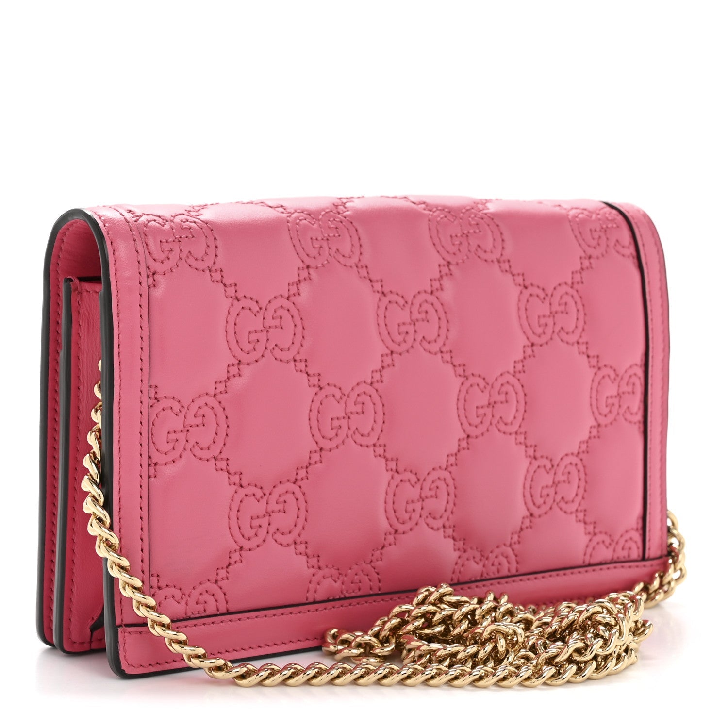 Calfskin GG Matelasse Chain Wallet Rhodamine Pink