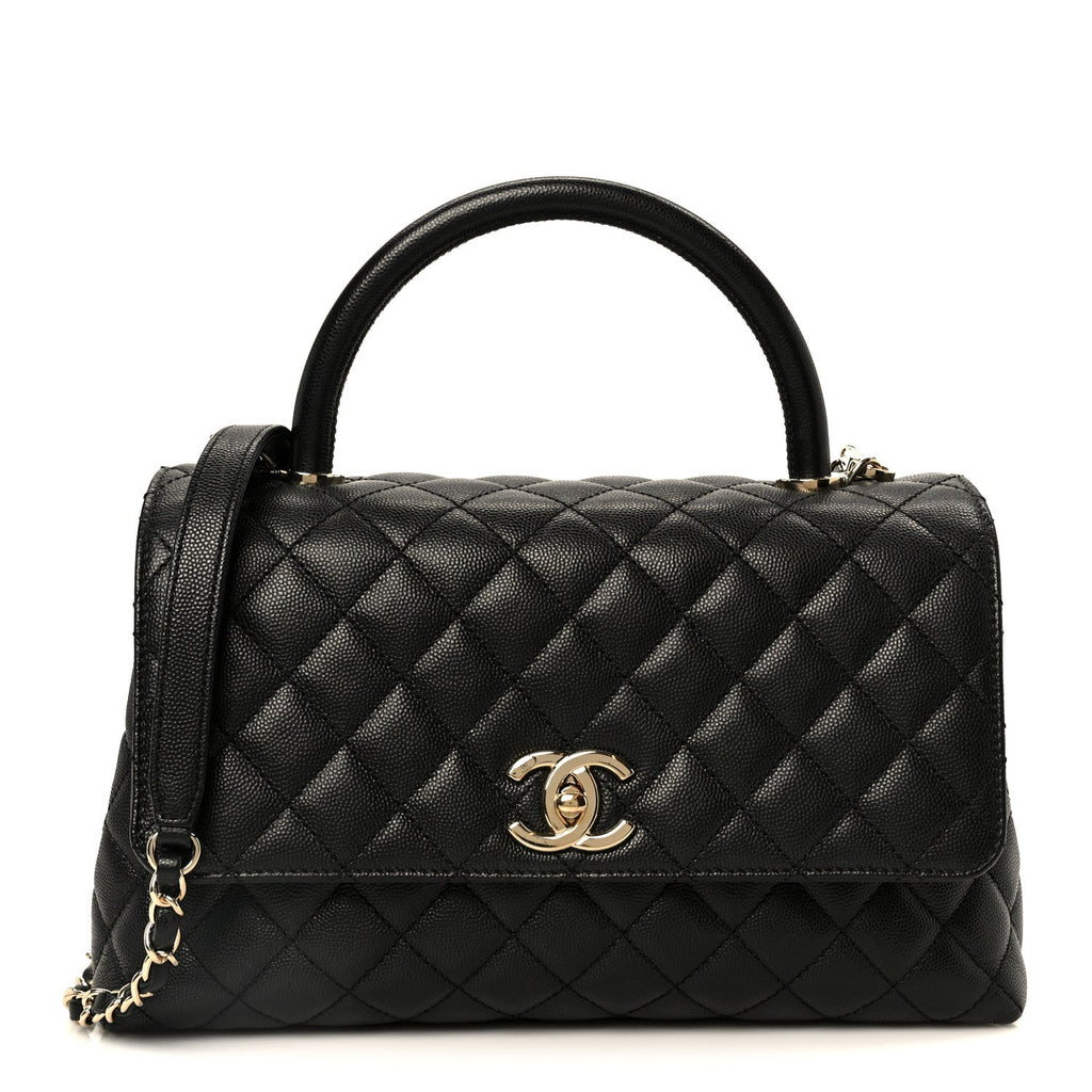 Caviar Quilted Small Coco Handle Flap Black