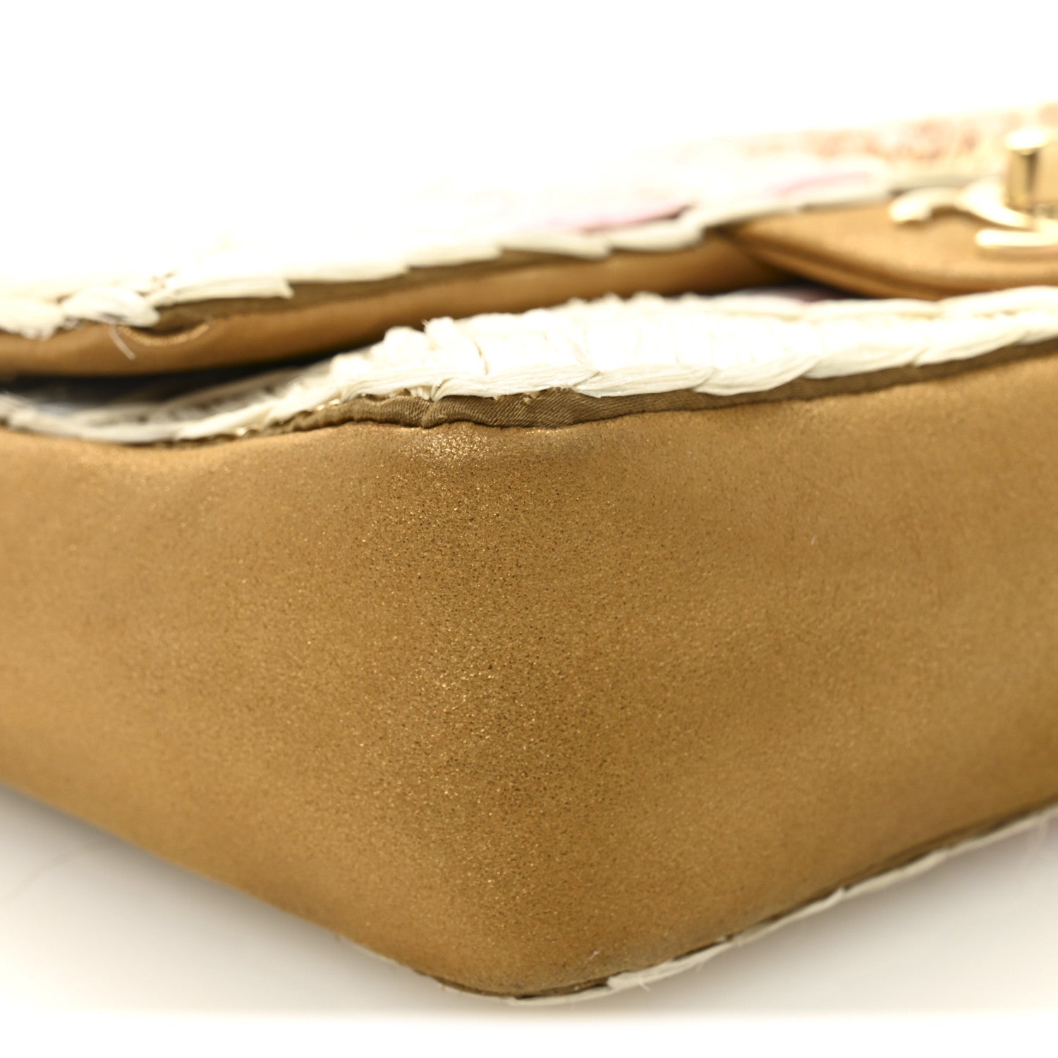 Metallic Woven Raffia Patchwork Single Flap Gold