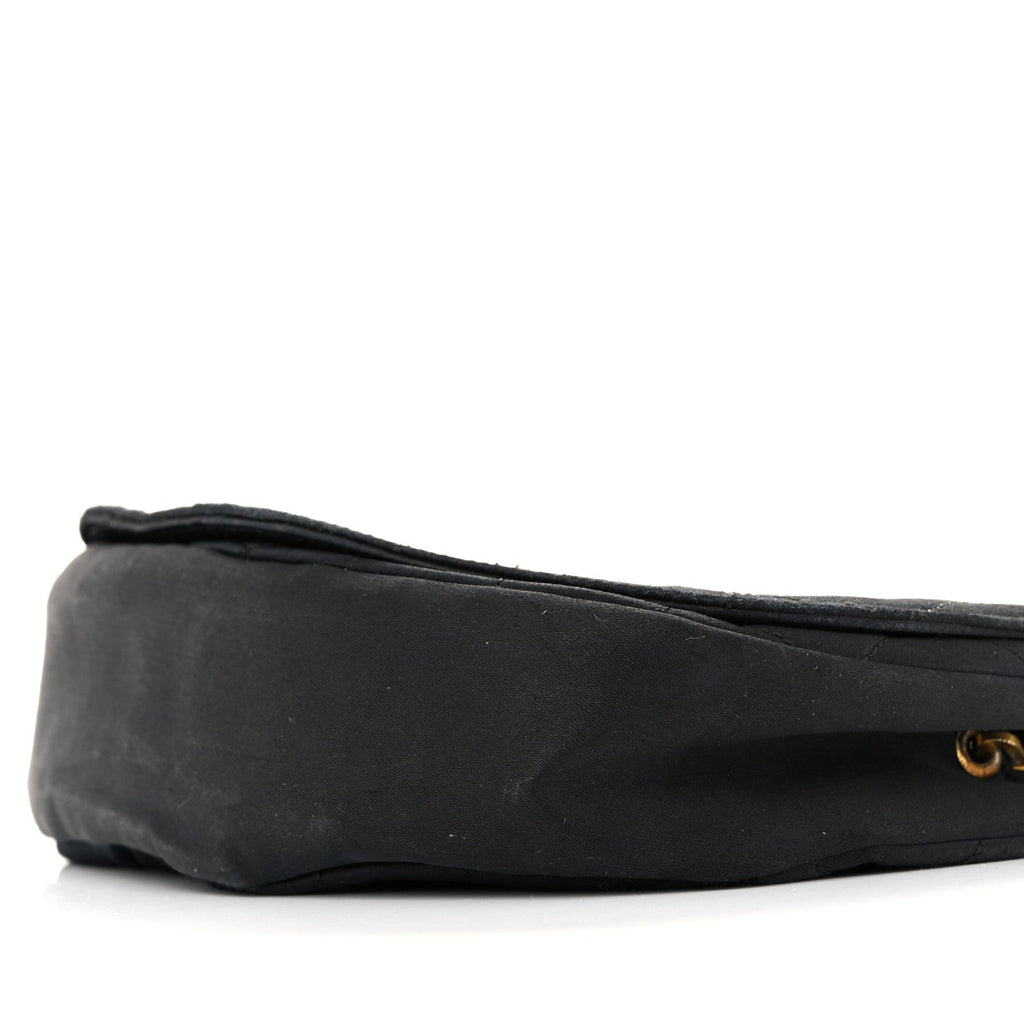 Satin Quilted Half Moon Flap Black