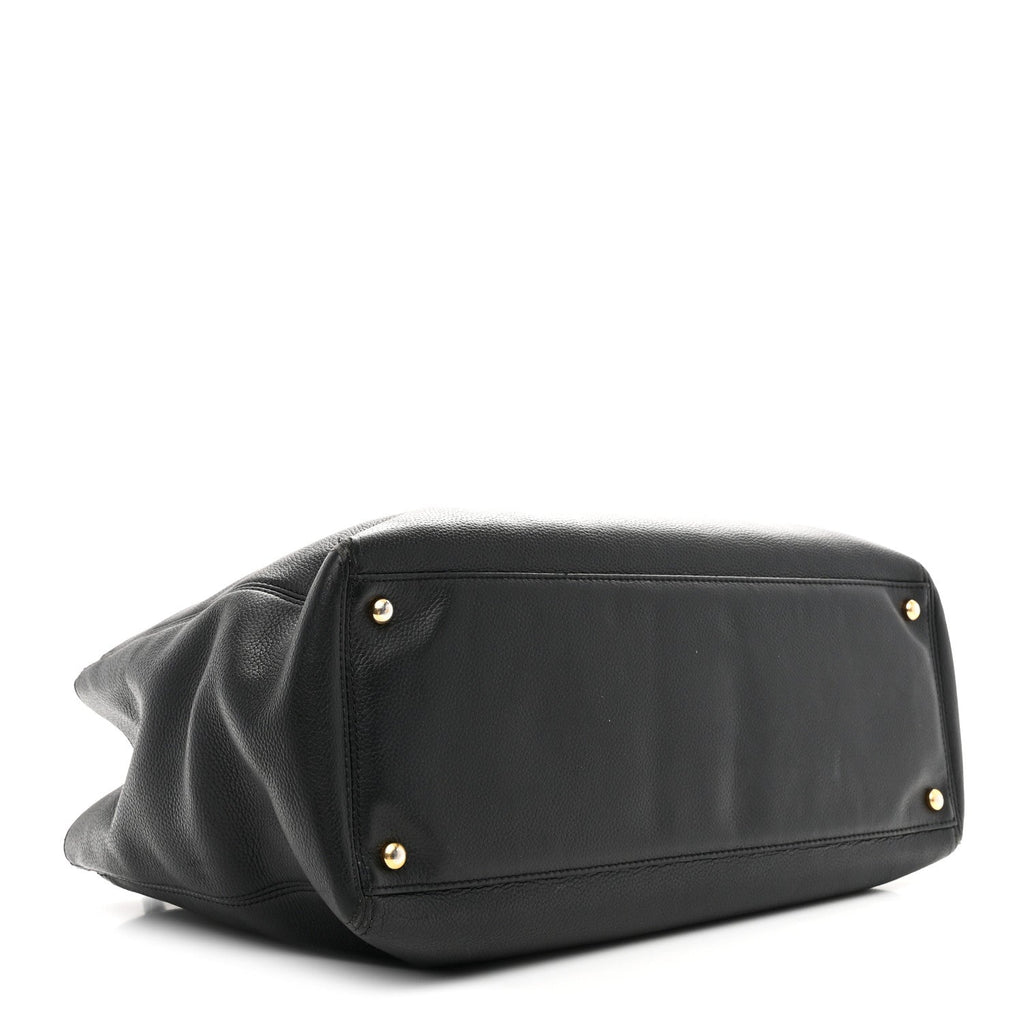 Calfskin Cerf Executive Shopper Tote Black