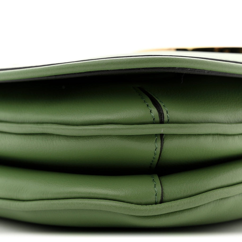 Roxy Calfskin Web Medium Blondie Top Handle Shoulder Flap Bag Salamander Green