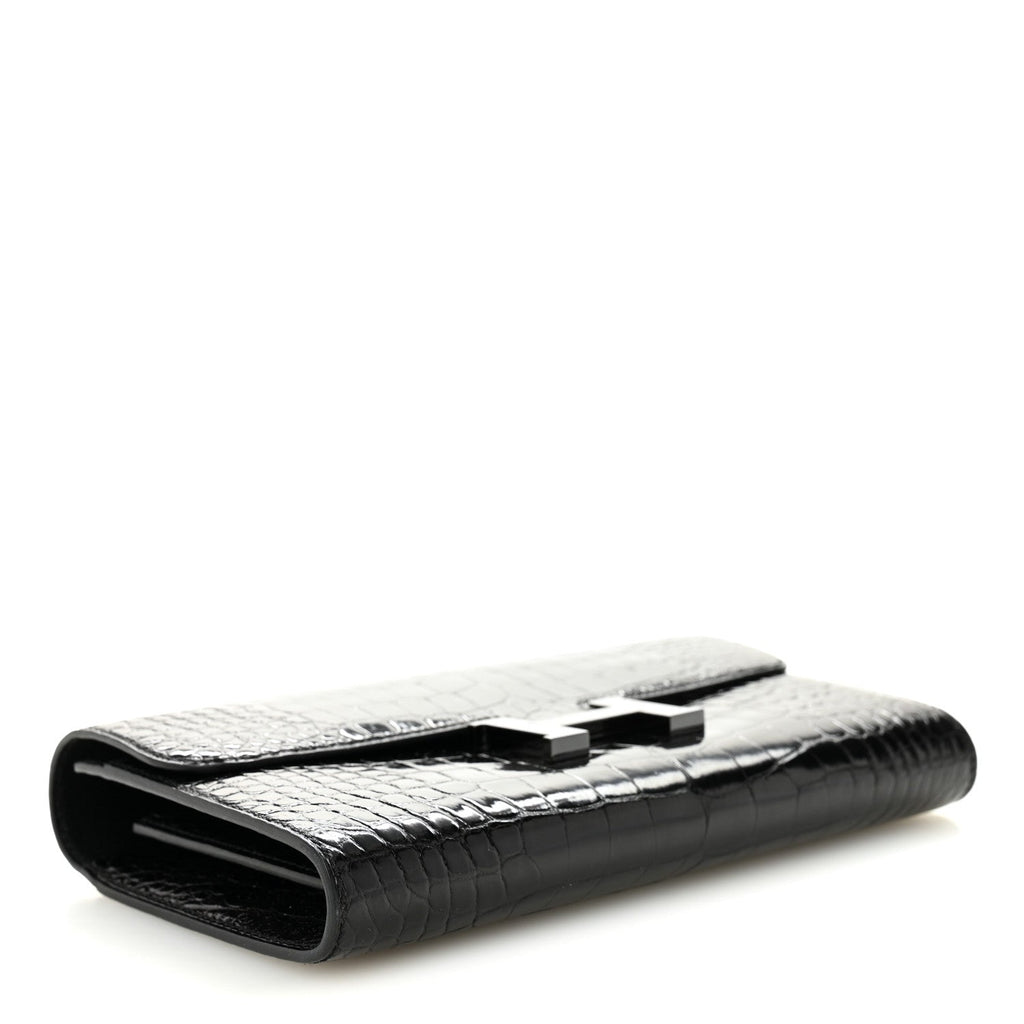 Shiny Alligator Monochrome Constance Long Wallet Black