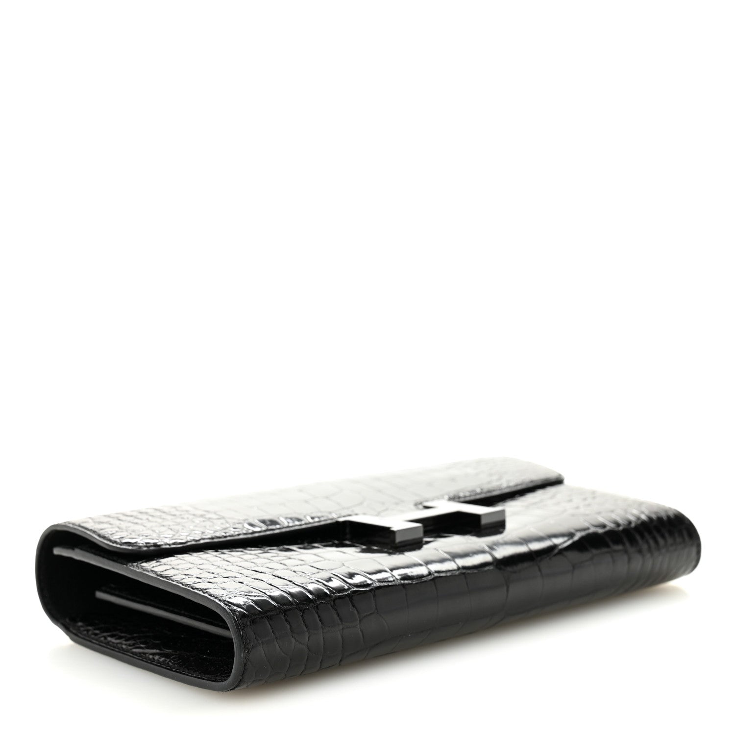 Shiny Alligator Monochrome Constance Long Wallet Black