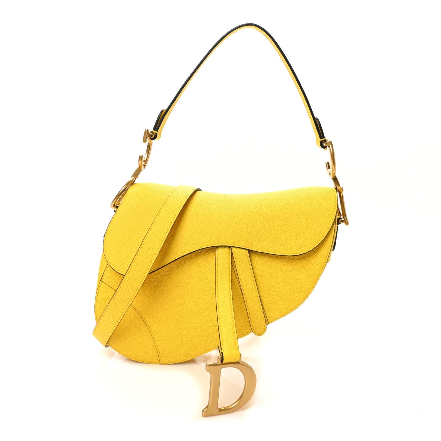 Grained Calfskin Saddle Bag With Strap Yellow